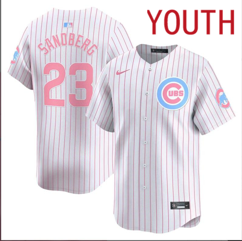Youth  Chicago Cubs #23 Sandberg white with red strips 2024 Nike MLB jersey